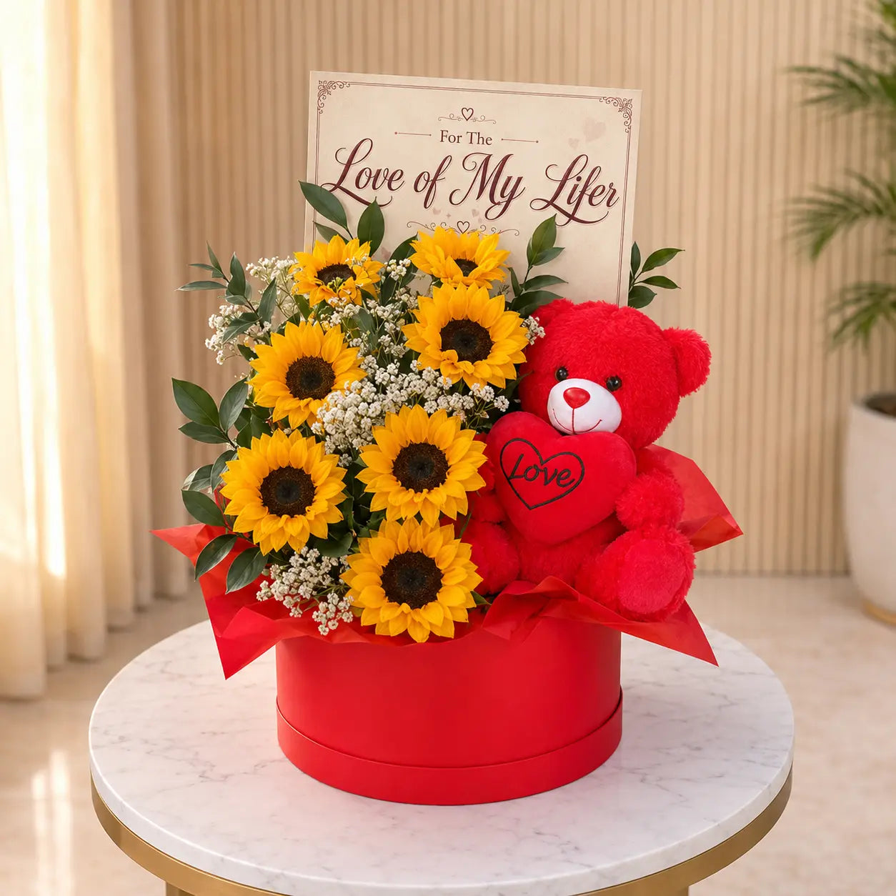 sunflowers and teddy bear