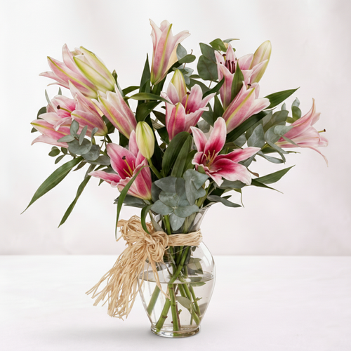 Pink Lilies in Glass Vase Abu Dhabi