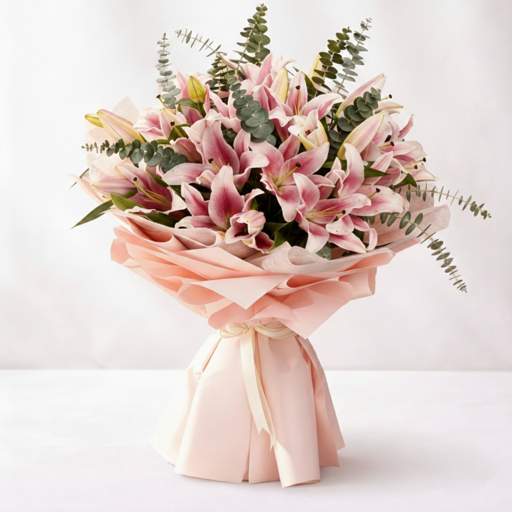 Bouquet of 10 Pink Lilies