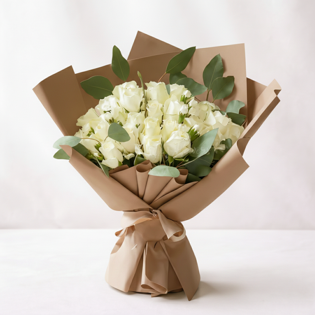 Rustic Bouquet of White Roses