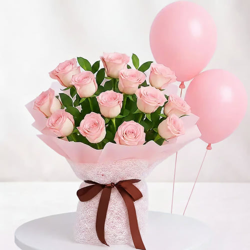 Baby Pink Celebration Bouquet with Balloon Abu Dhabi