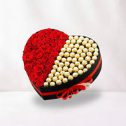 Heart Shaped Box of Red Roses with Ferrero