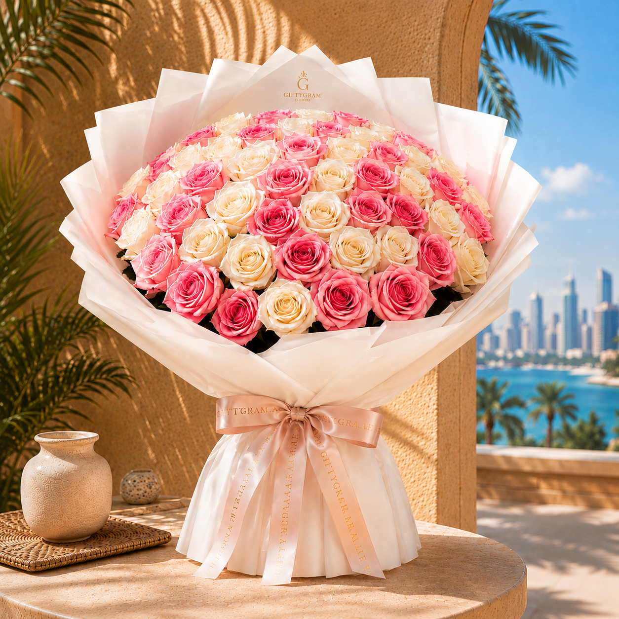 Colourful wildflower bouquet with sunflowers and peonies