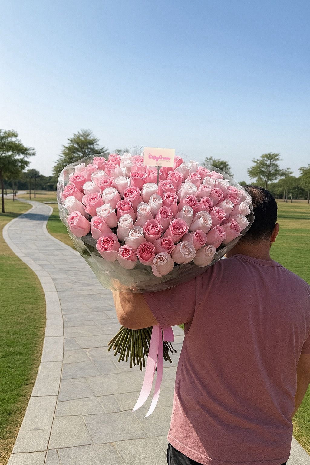 100 pink and white roses bouquet