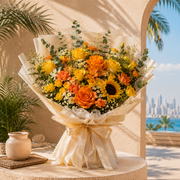 Heart-shaped arrangement of fresh red roses
