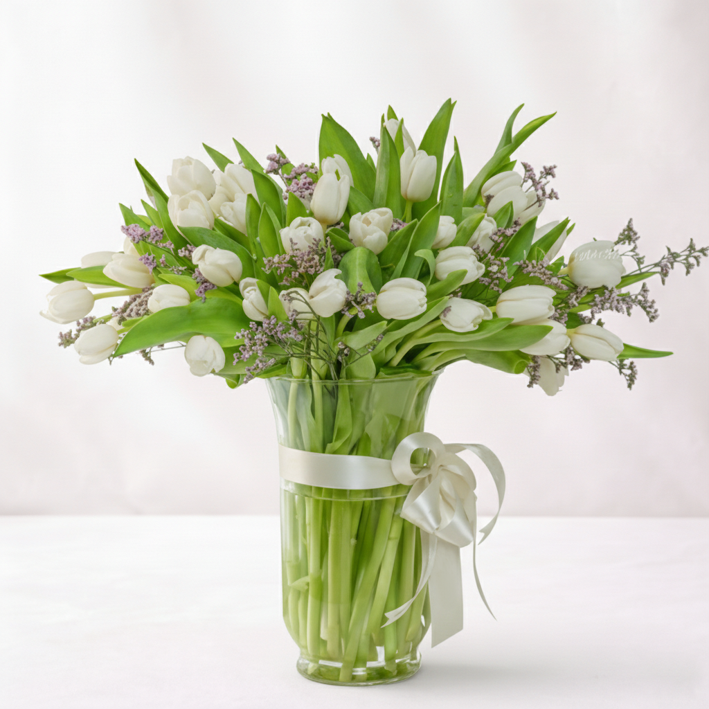40 White Tulip Vase Arrangement