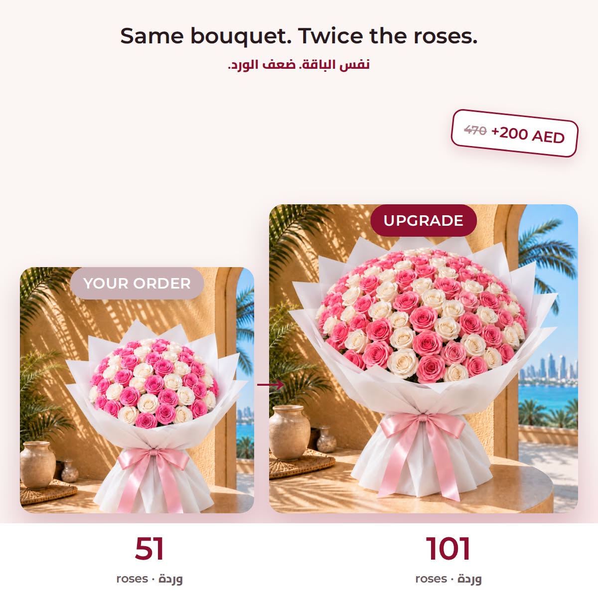 51 roses vs 101 roses — upgrade comparison