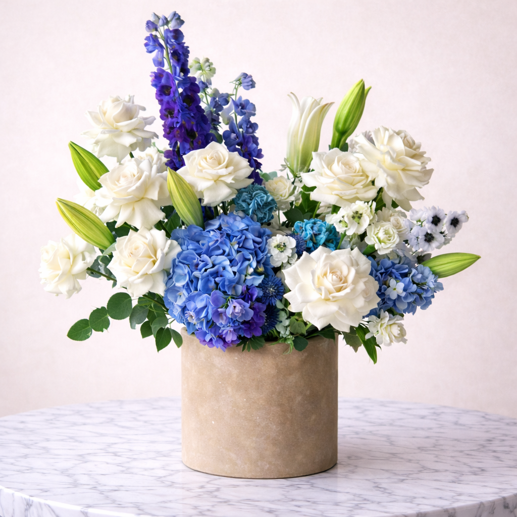 Blue Hydrangea Elegance Box - Premium flower box with same day delivery in Dubai and UAE
