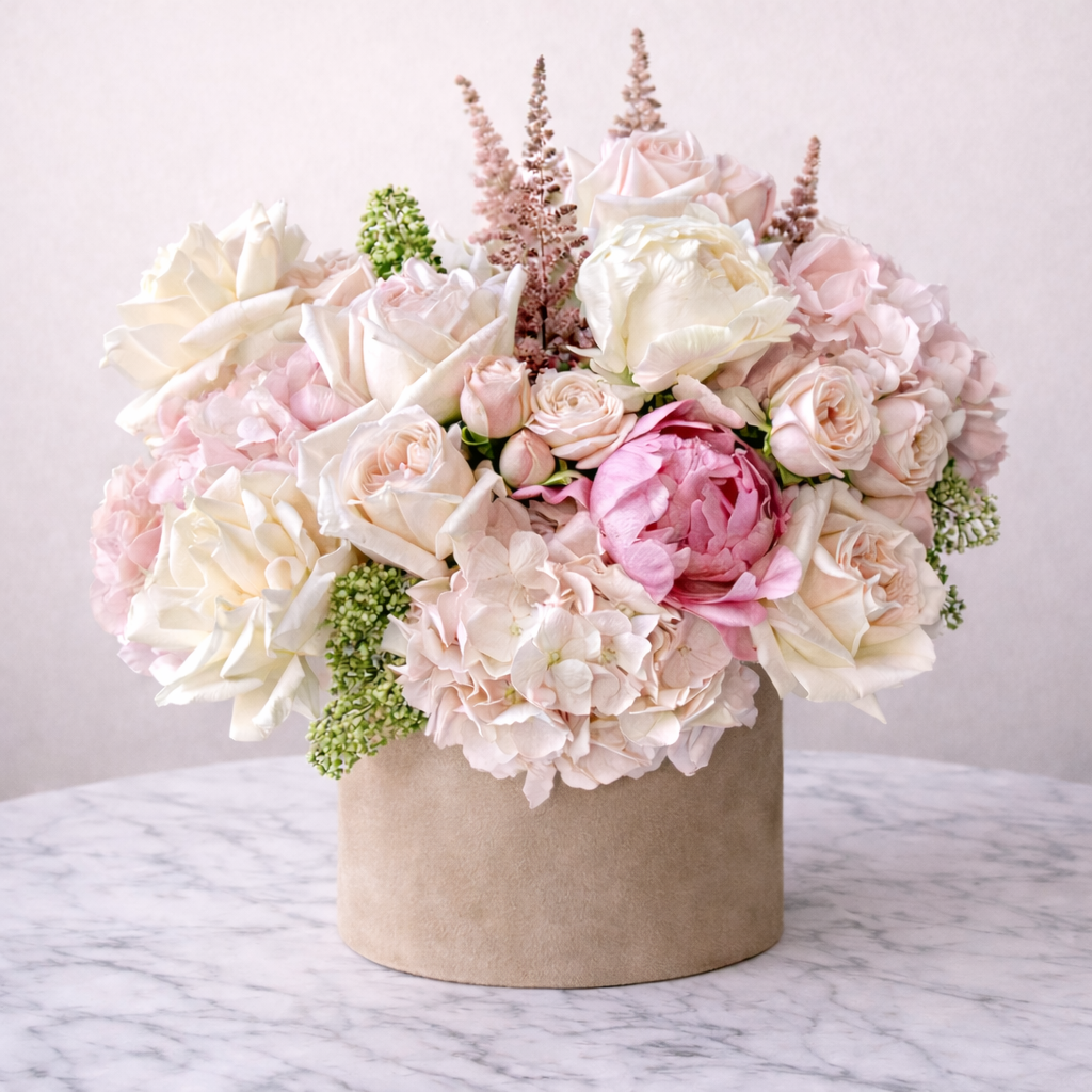 Blush & Ivory Mix Flowers Box - Premium flower box with same day delivery in Dubai and UAE