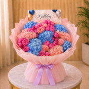 Birthday Flowers with hydrangea, roses, and pionies