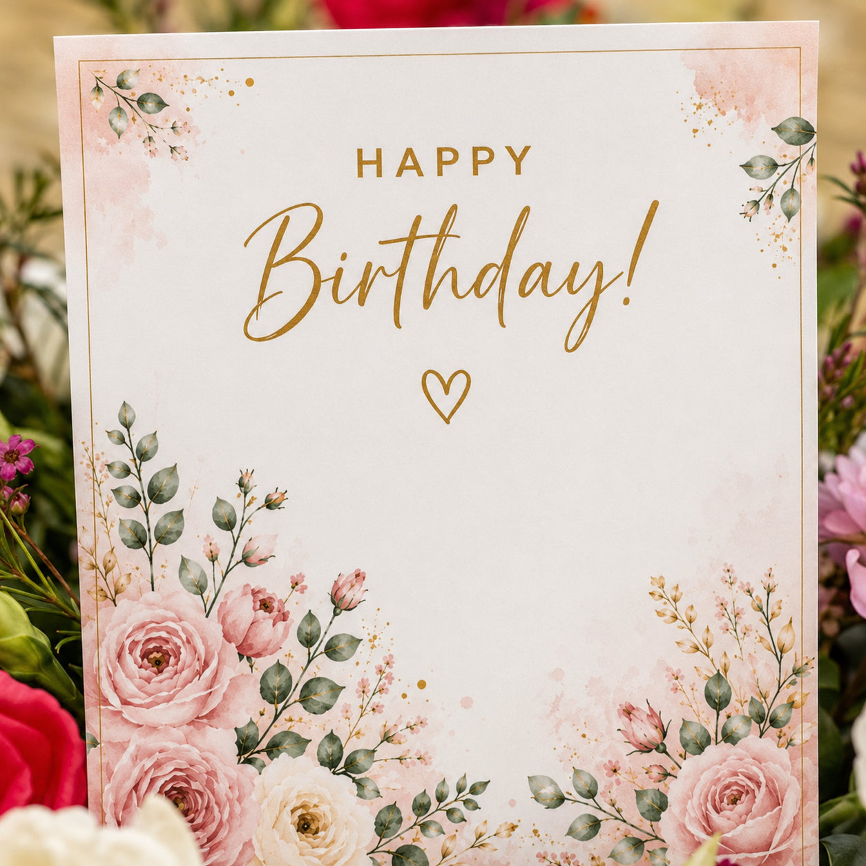 Birthday flower festival vase with paper saying "Happy Birthday"