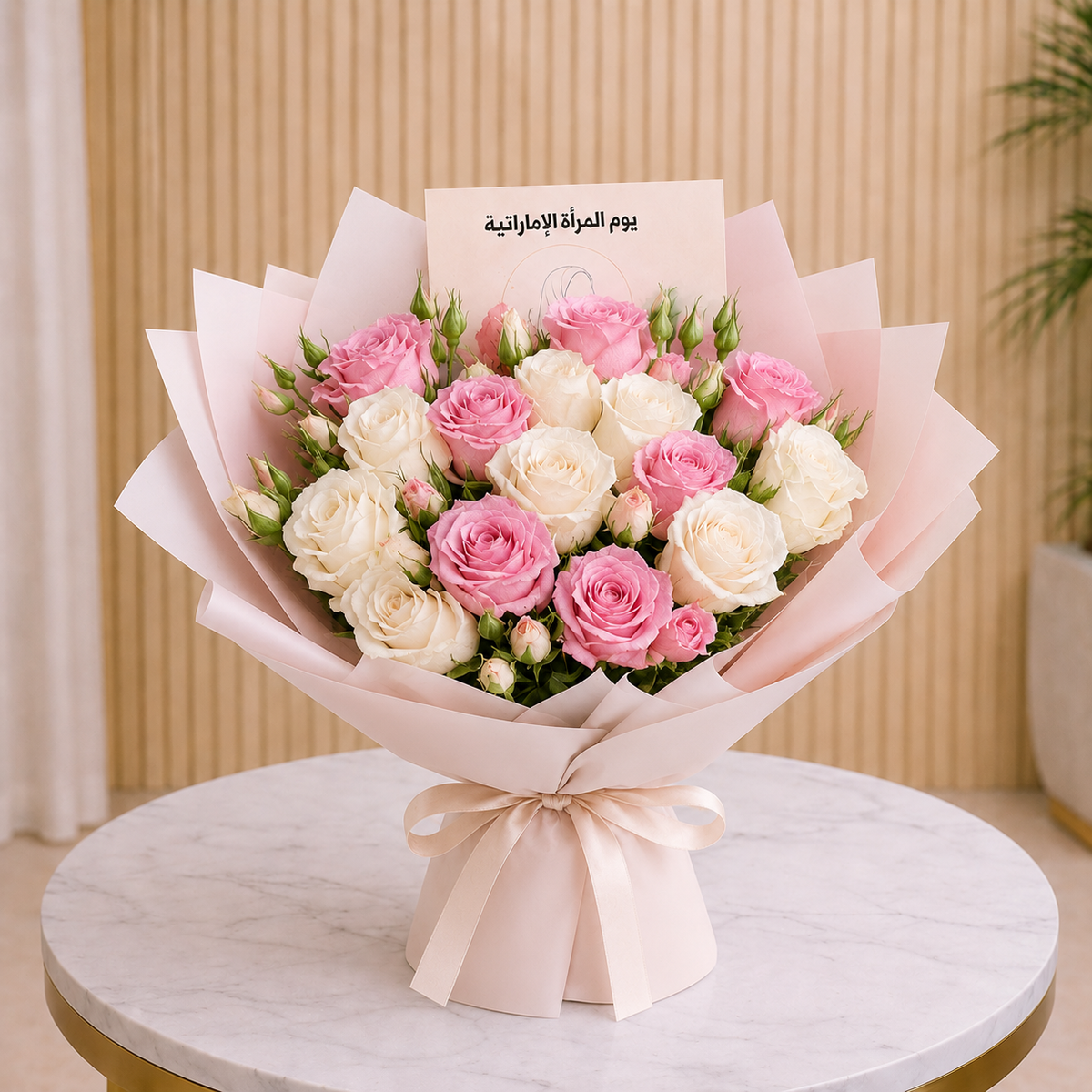 Blush & Ivory Rose Garden Emirati Women's Day Bouquet same day delivery Dubai