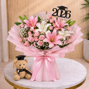 Premium Graduation Bouquet With Lilies and Teddy Bear