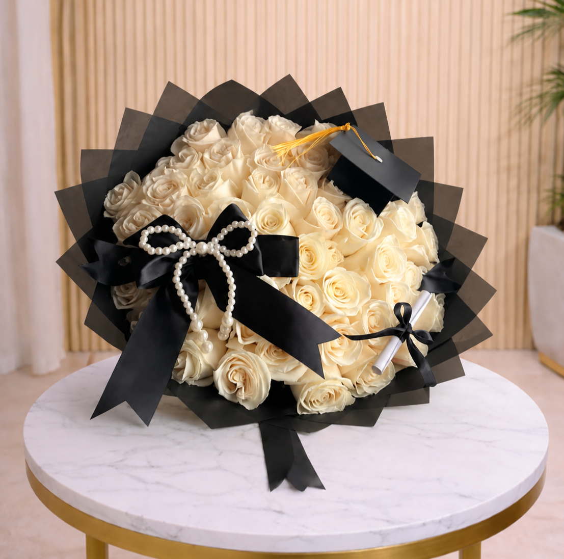Elegant black Graduation Bouquet with same day delivery in Dubai and UAE
