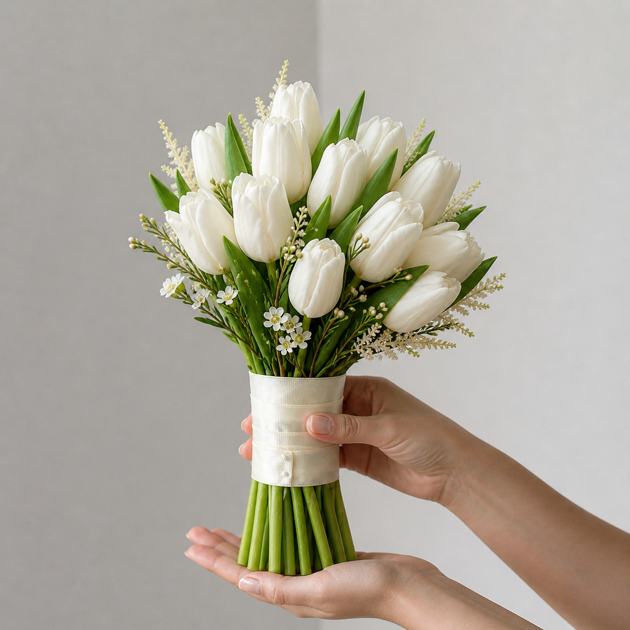 White Tulip Bridal Bouquet - Premium bridal bouquet with same day delivery in Dubai and UAE