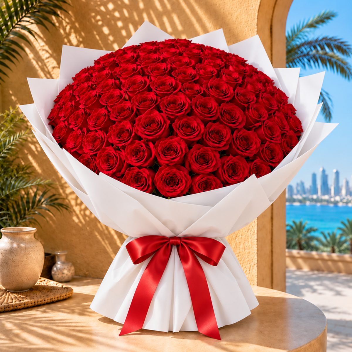 ورود حمراء بتغليف أسود