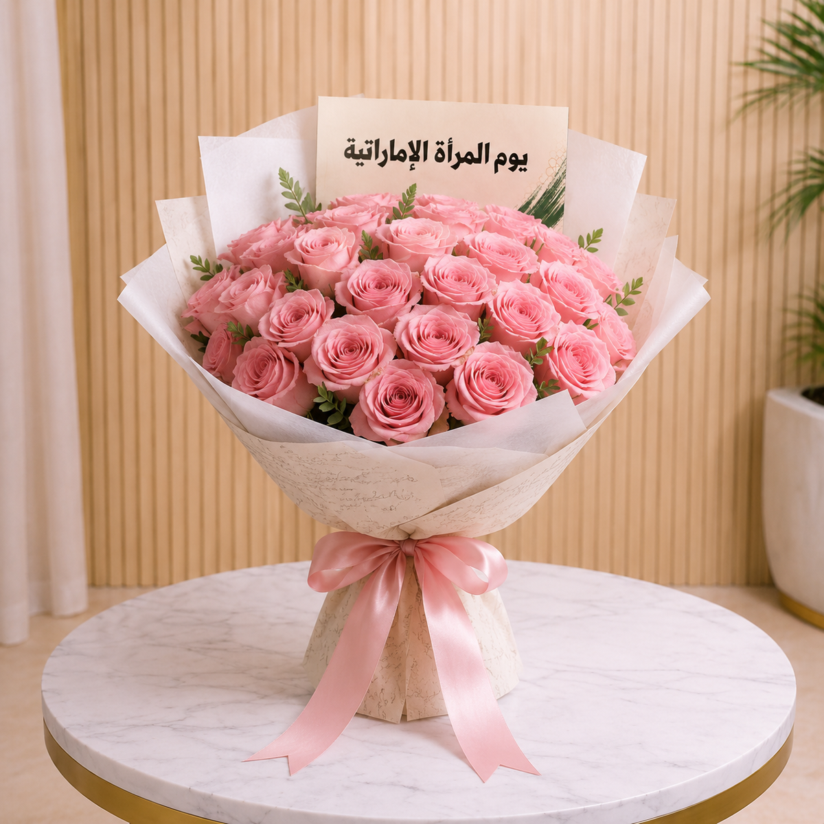 Classic Pink Rose Emirati Women's Day Bouquet same day delivery Dubai