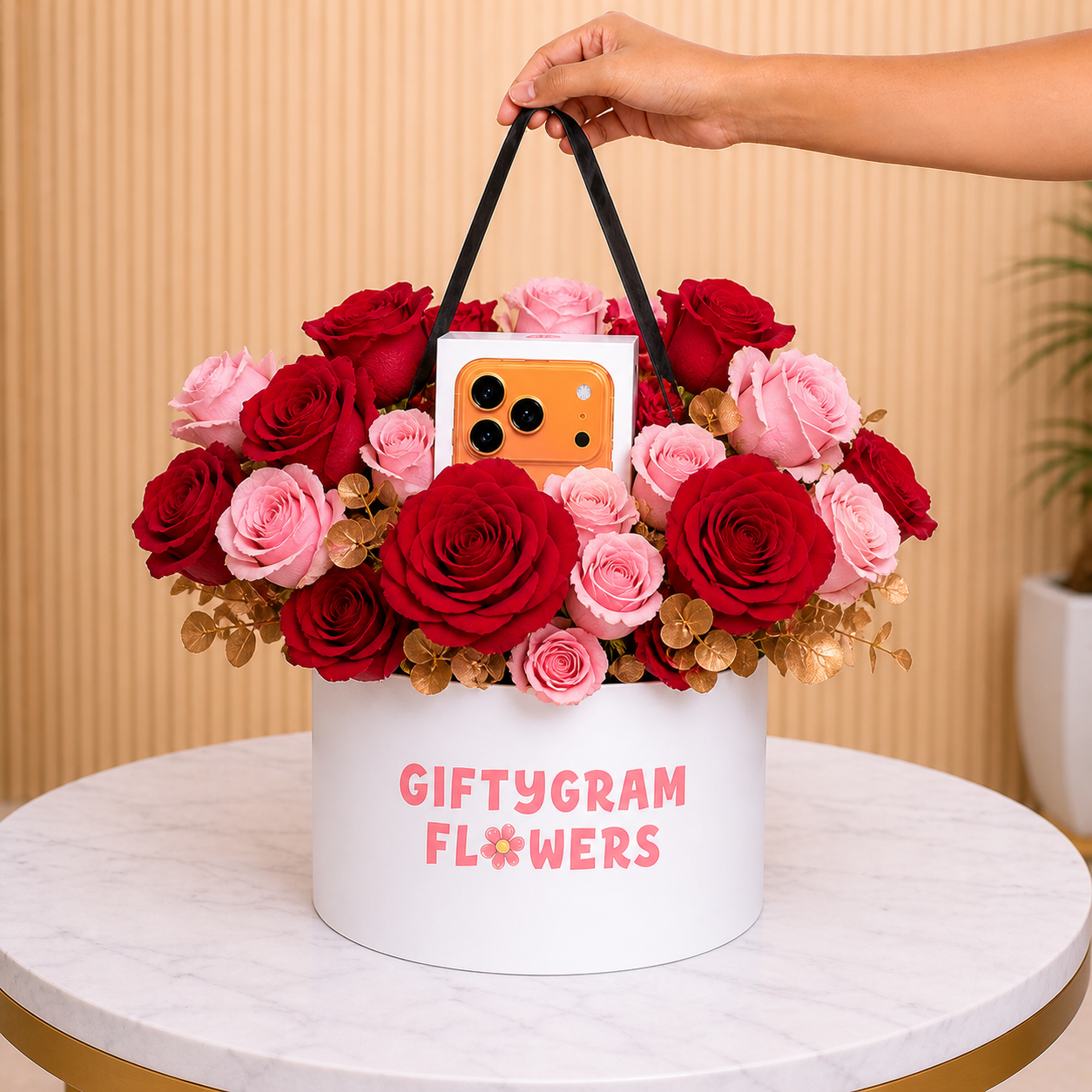iPhone 17 Pro Max Cosmic Orange 5G (eSim Only) - International Version With Red & Pink Roses same day delivery Dubai
