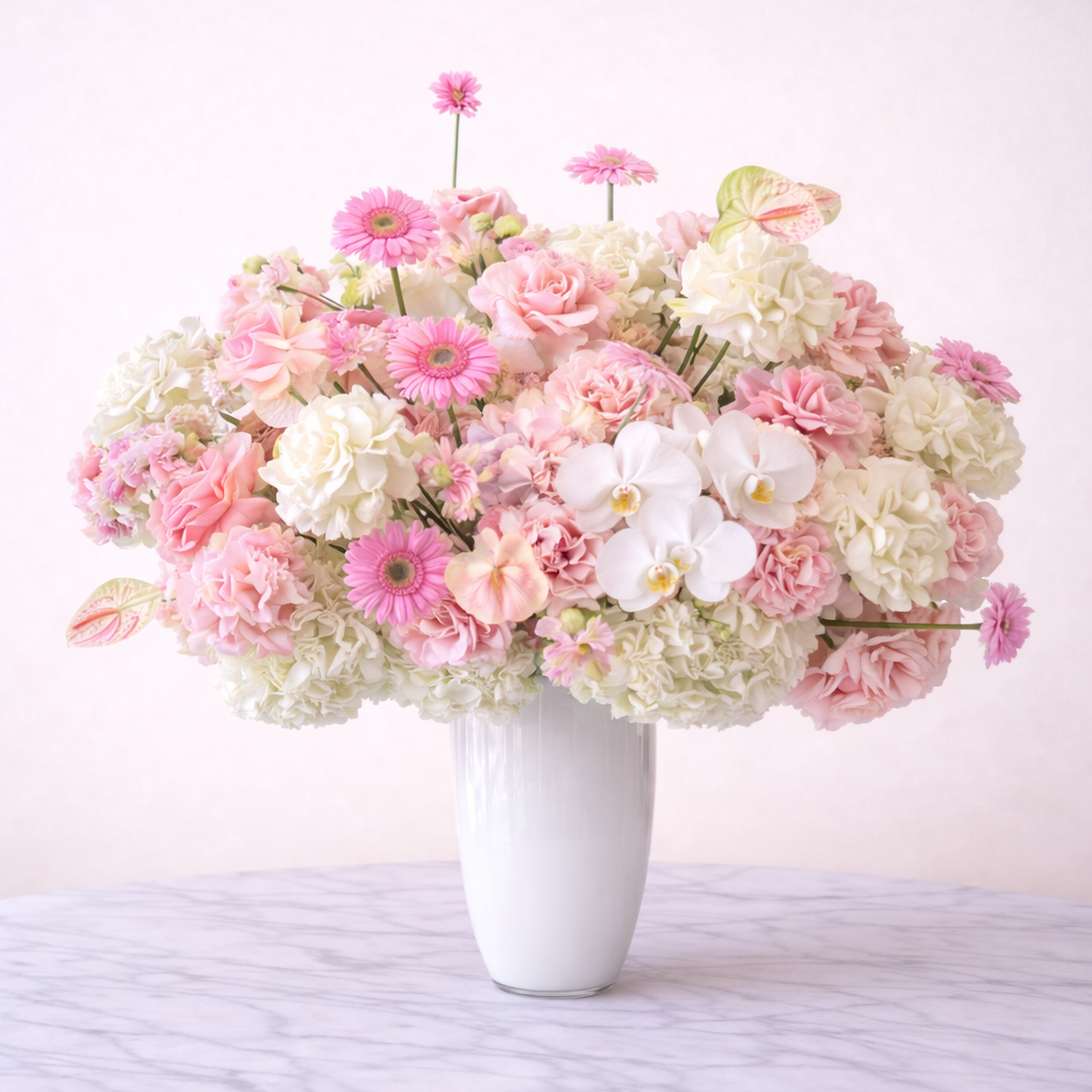Pink & White Flower Fistave - Premium vase arrangement with same day delivery in Dubai and UAE