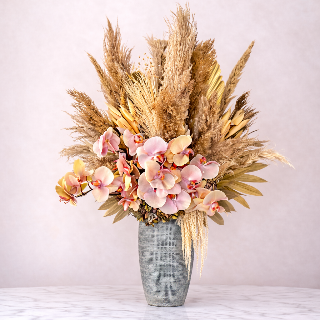 Orchids & Dried Mix Vase - Premium vase arrangement with same day delivery in Dubai and UAE