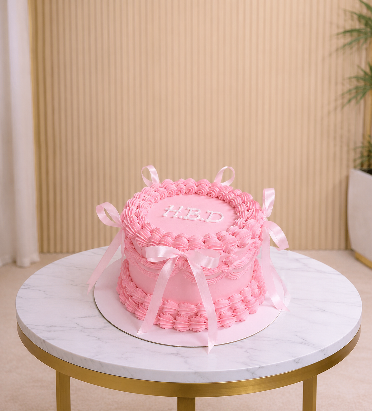 Elegant Pink Vanella Cake with Pink Ribbon same day cake delivery Dubai