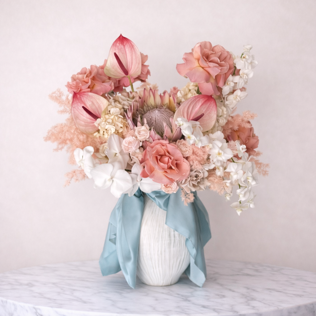 Pink Anthurium & Roses Vase - Premium vase arrangement with same day delivery in Dubai and UAE