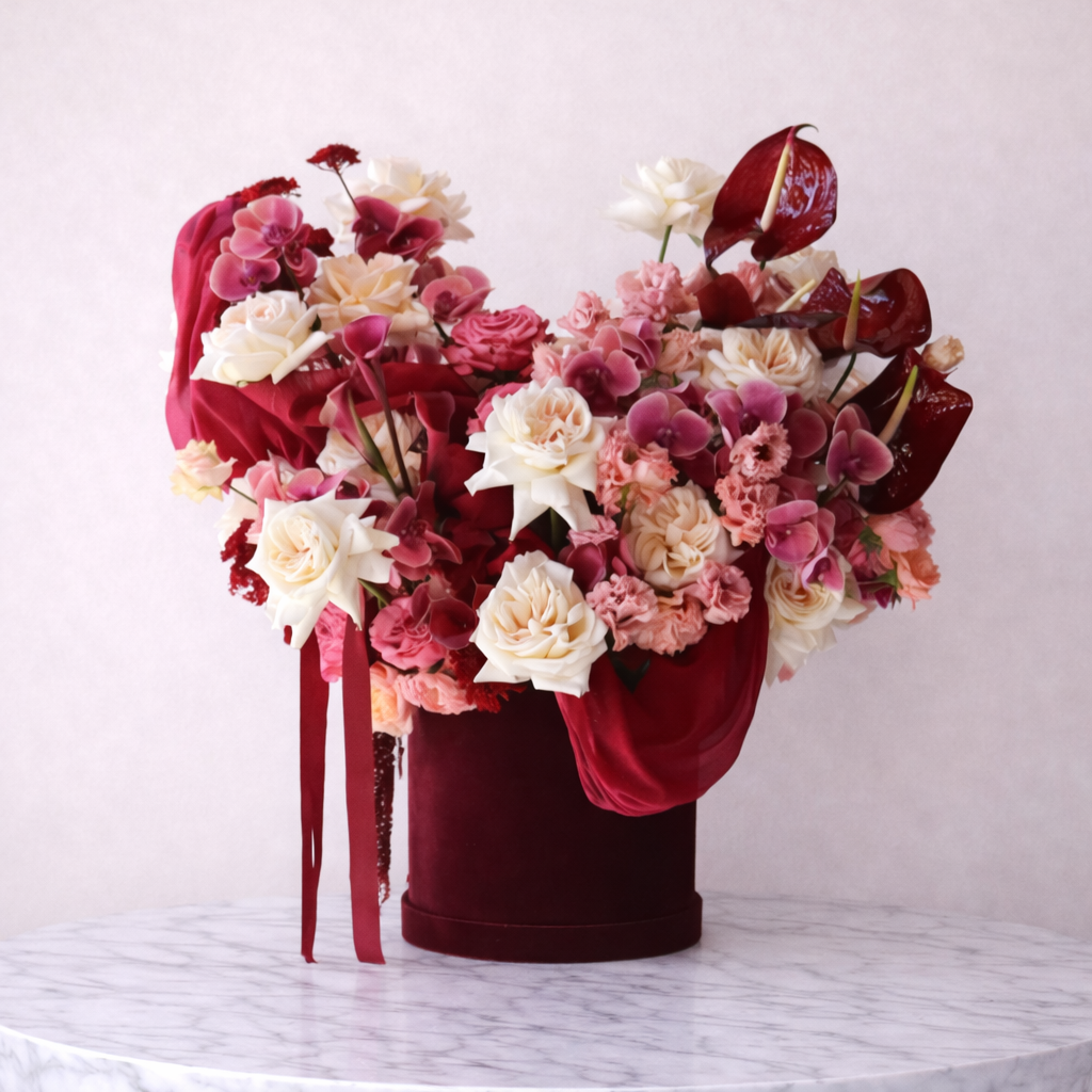 Elegant Chamois Rose Box - Premium flower box with same day delivery in Dubai and UAE