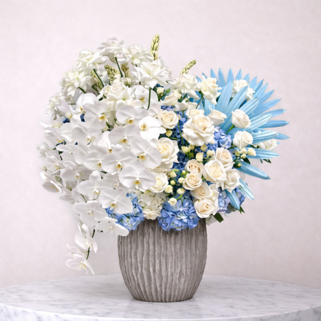Orchids, Roses & Hydrangea Special Vas - Premium vase arrangement with same day delivery in Dubai and UAE