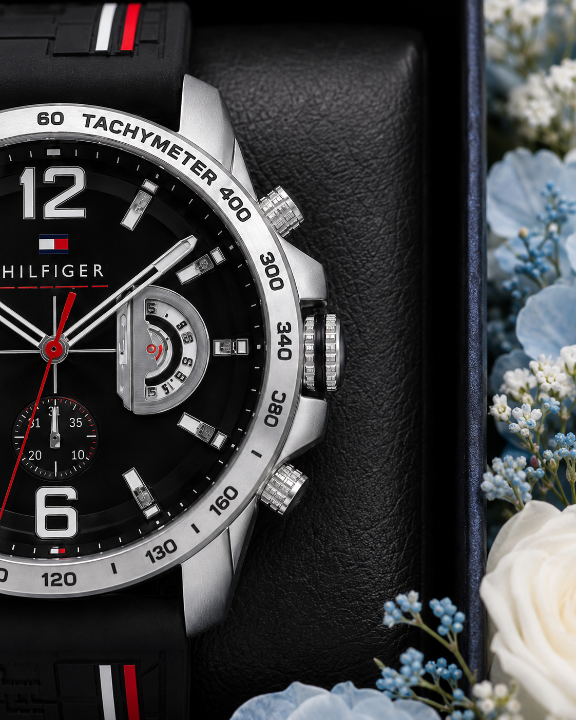 Gifts for Men - Men's Decker Black Dial Watch with Blue Flowers