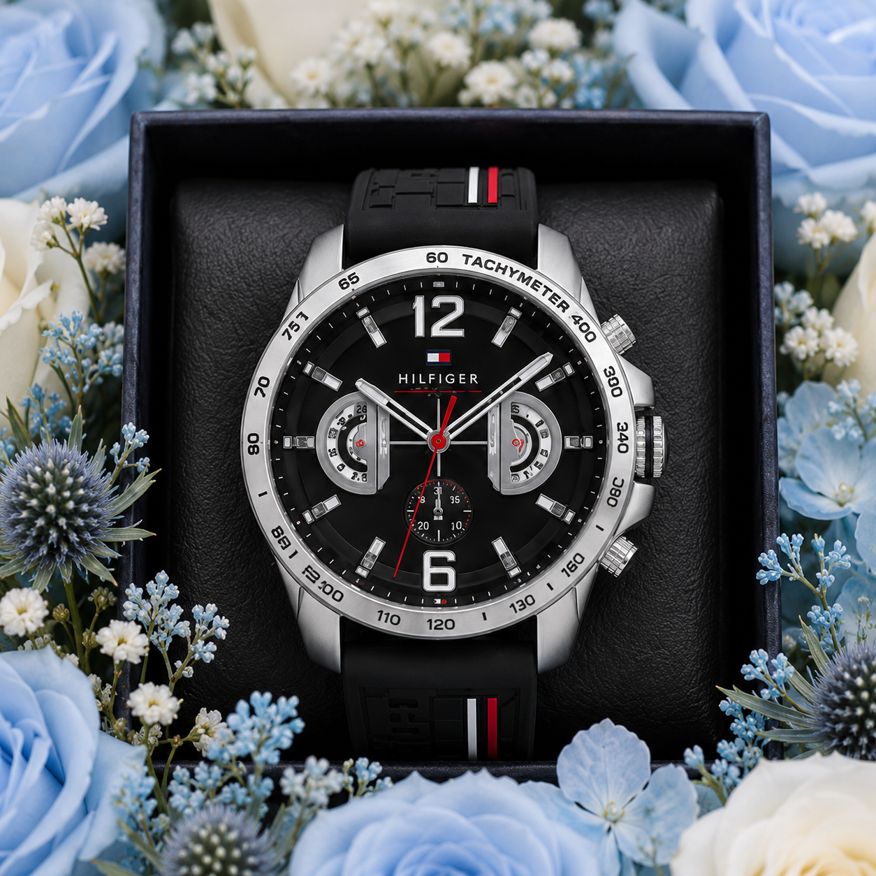 Gifts for Men - Men's Decker Black Dial Watch with Blue Flowers