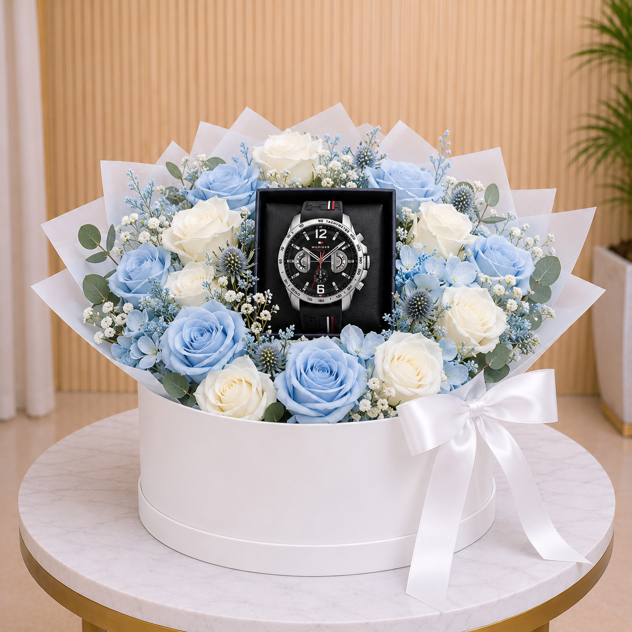 Gifts for Men - Men's Decker Black Dial Watch with Blue Flowers premium gift with same day delivery Dubai