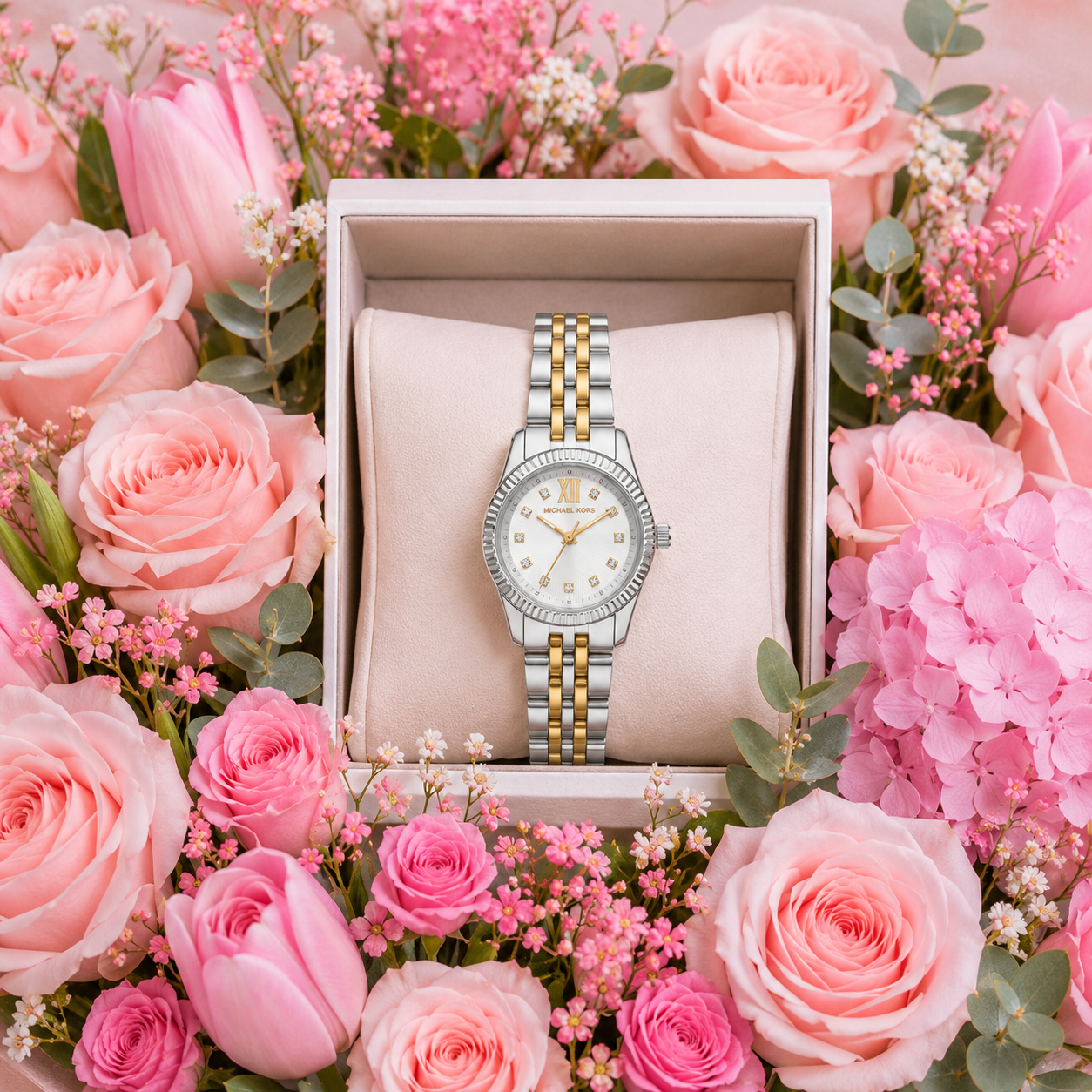 Gifts for Women - Lexington Analog Watch With Pink Flowers