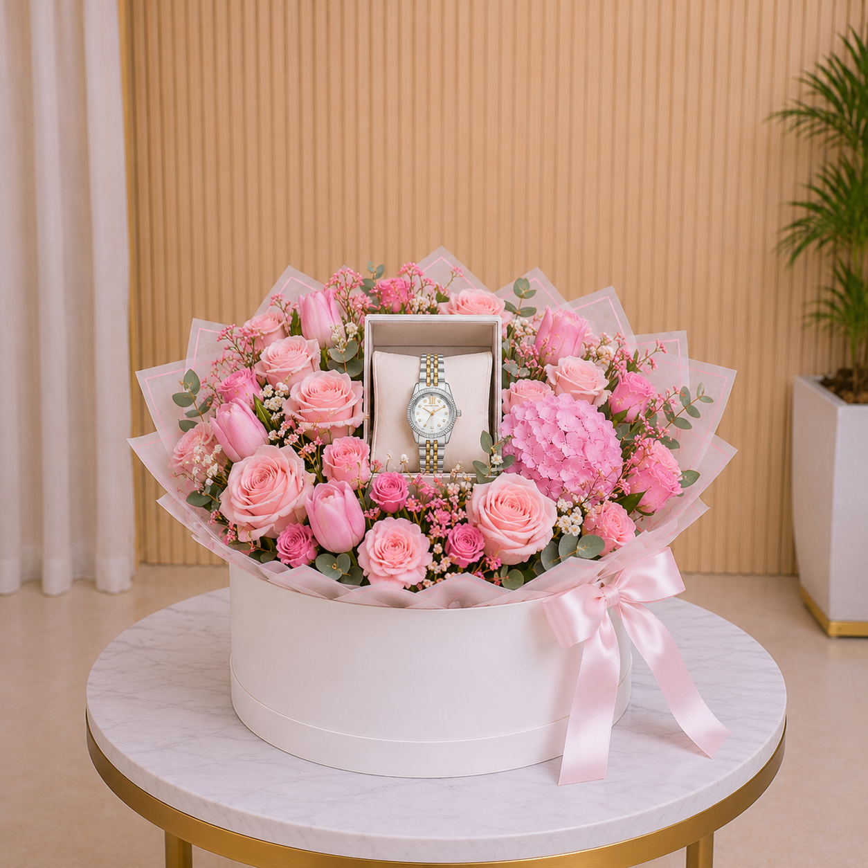 Gifts for Women - Lexington Analog Watch With Pink Flowers premium gift with same day delivery Dubai