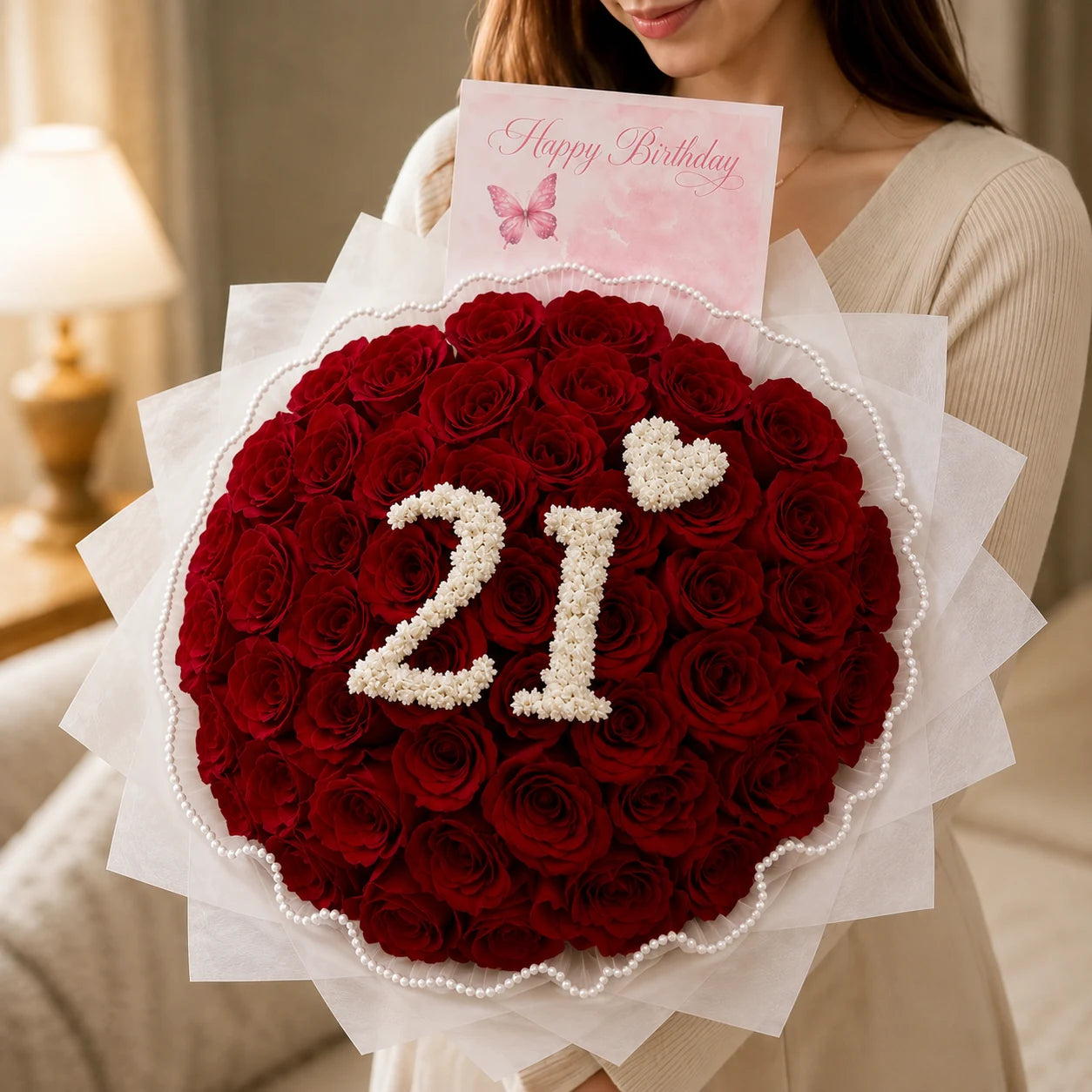 Girtl Holding Birthday flower with numbers