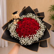 Graduation Bouquet Classic Red with Teddy Bear