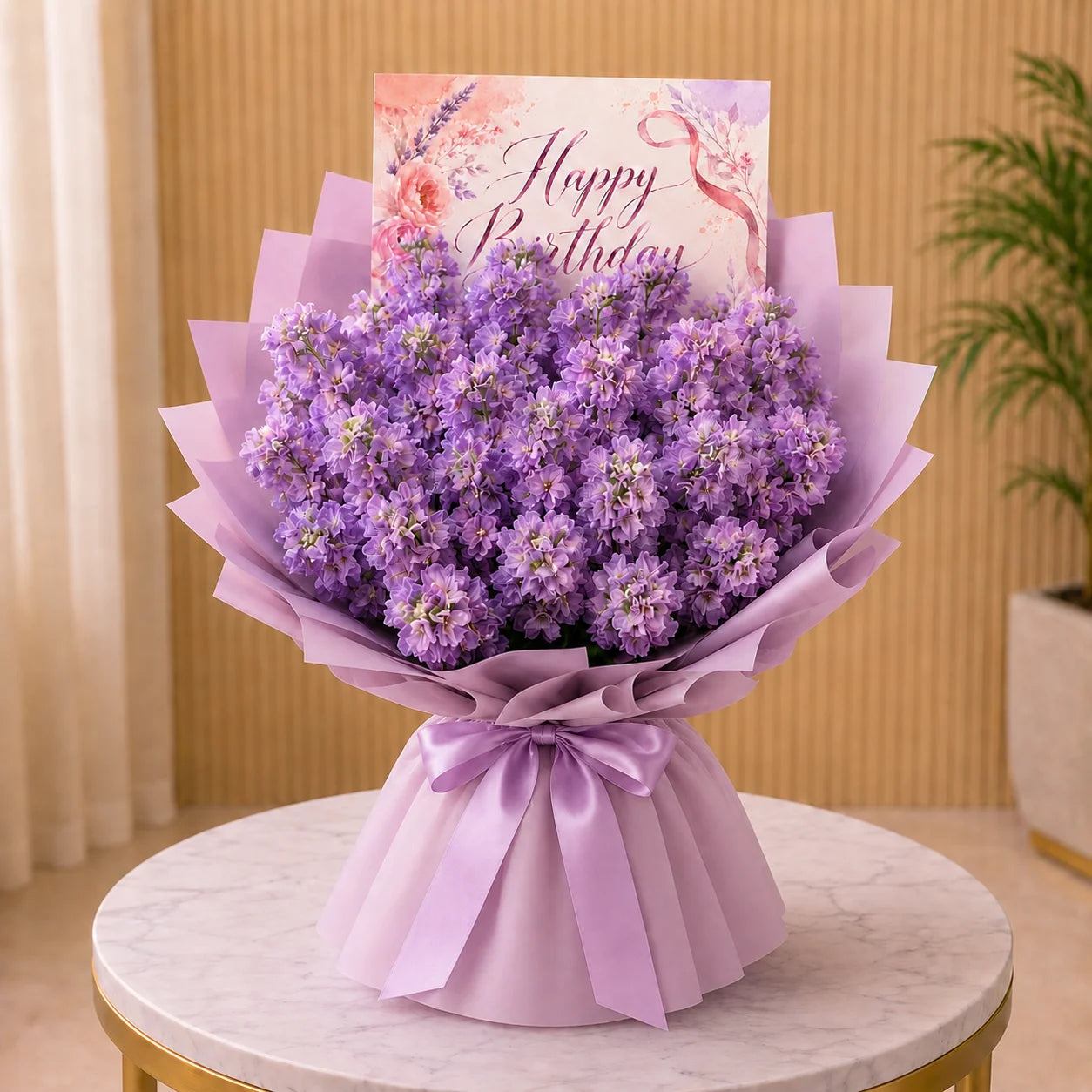 Happy Birthday Purple Flowers Bouquet