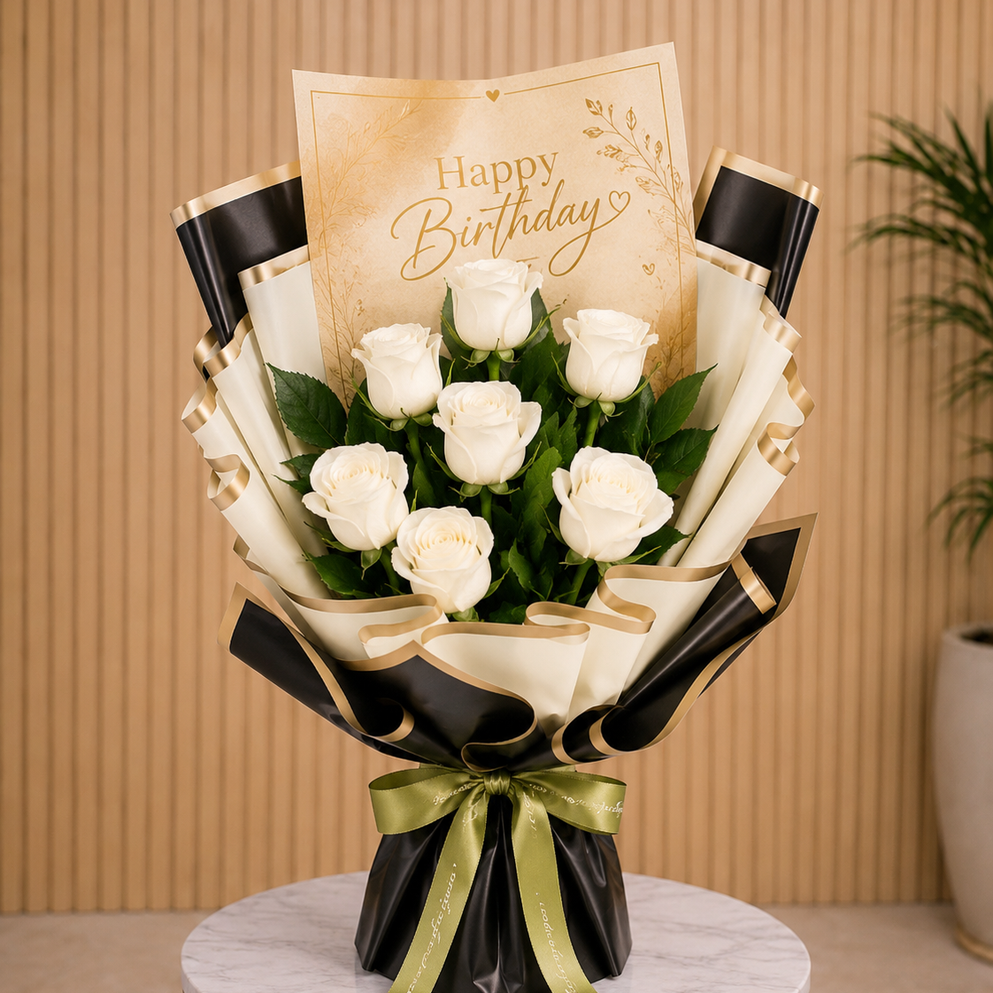 Happy birthday bouquet - 7 White roses birthday flowers same day delivery Dubai