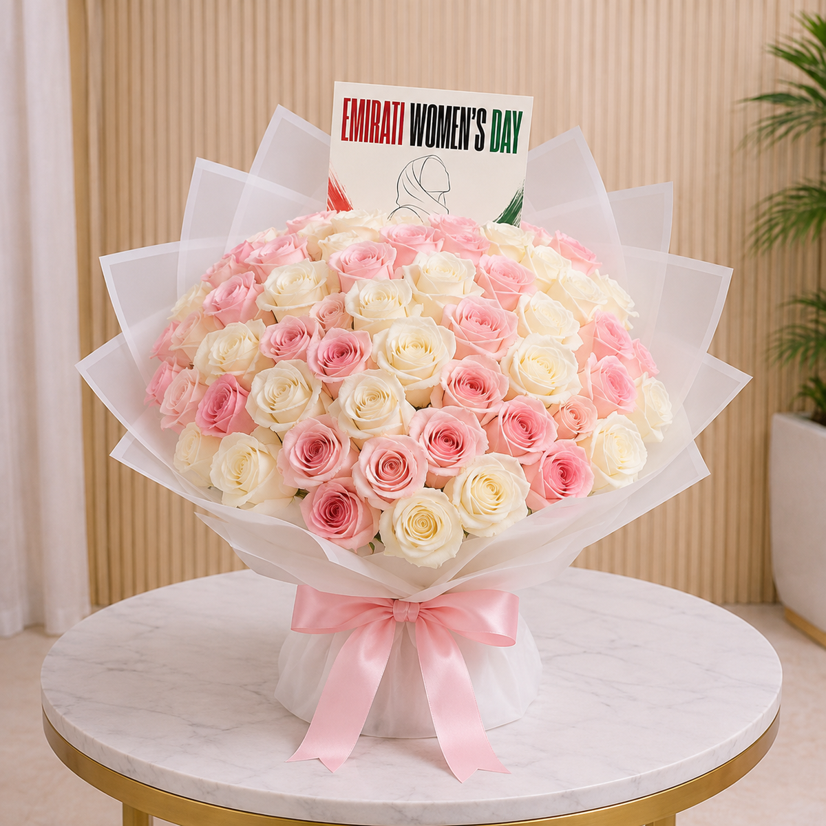 Ivory & Blush Grand Rose Emirati Women's Day Bouquet same day delivery Dubai
