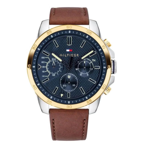 Gifts for Men - Men's Leather Chronograph Watch With Blue Flowers