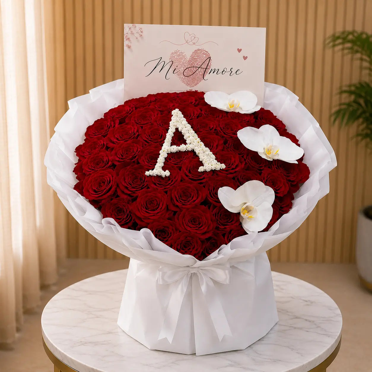 Red Roses Flower Bouquet Gift with letters romantic bouquet same day delivery Dubai