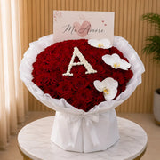 Red Roses Flower Bouquet Gift with letters romantic bouquet same day delivery Dubai