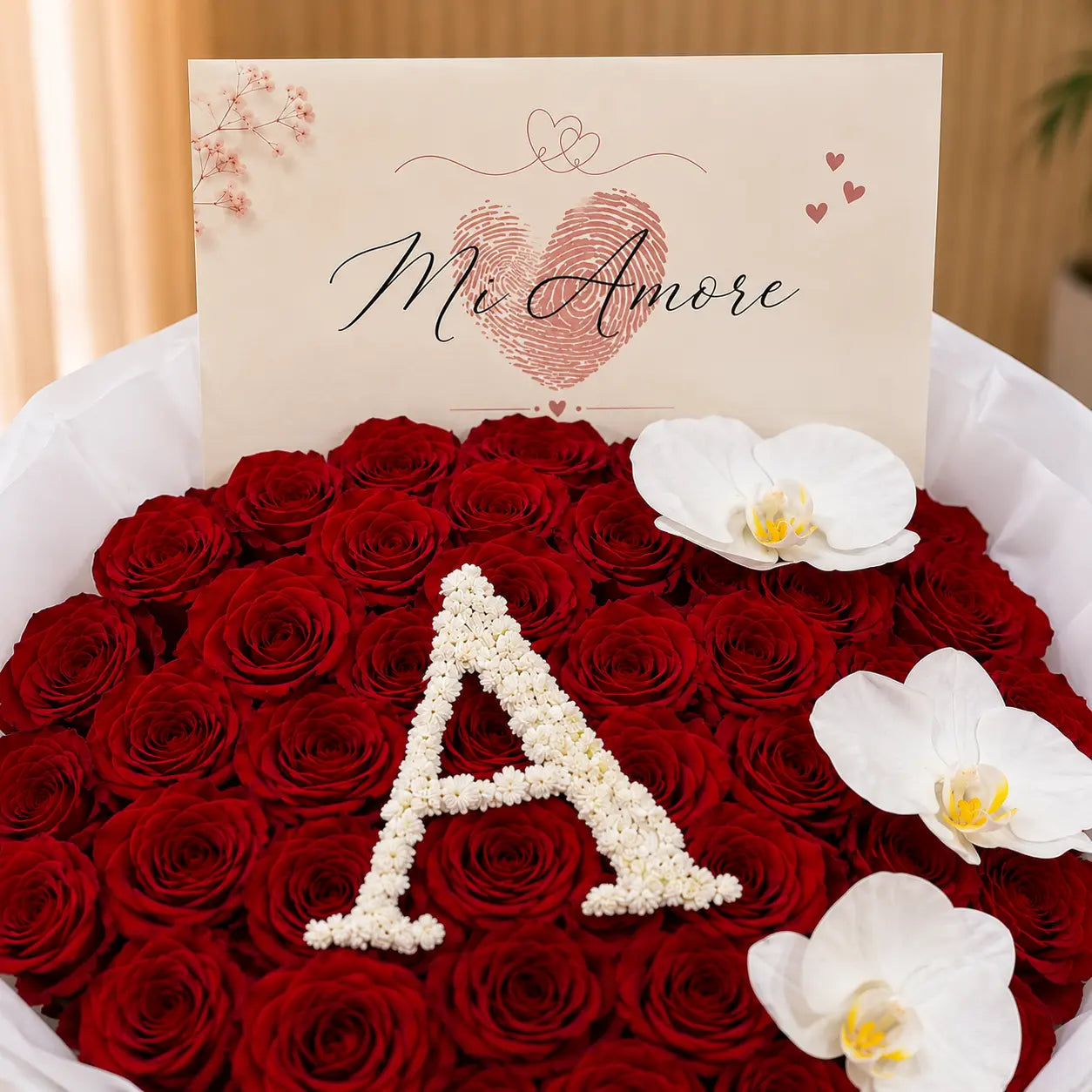 Red Roses Flower Bouquet Gift with letters