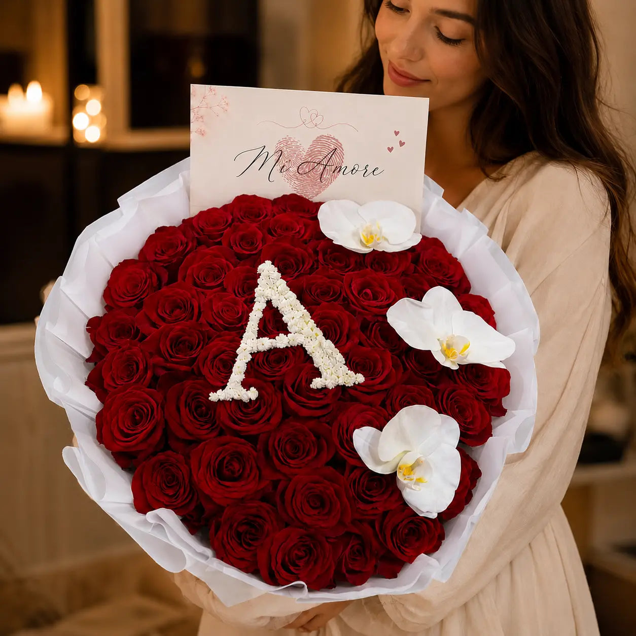 Red Roses Flower Bouquet Gift with letters