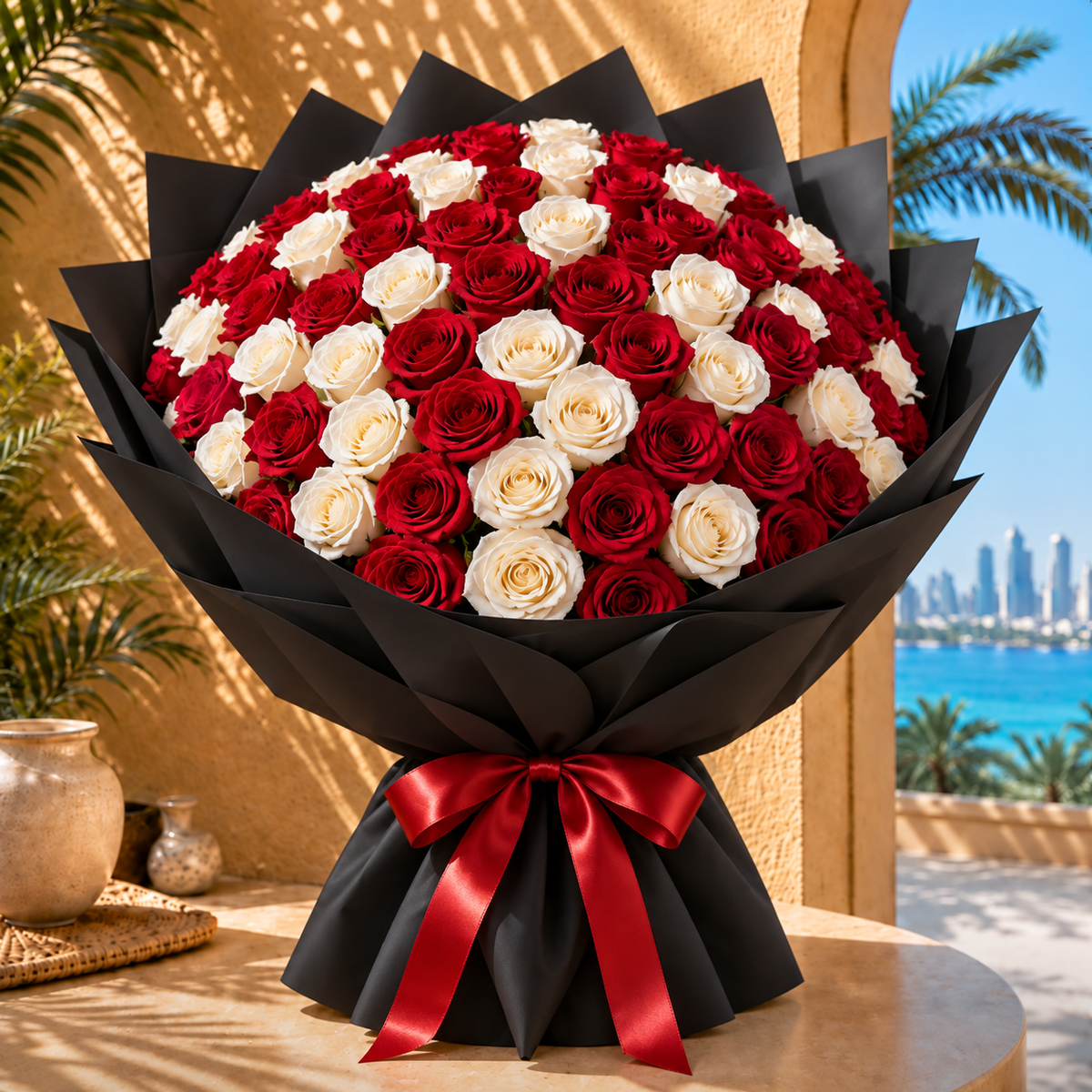 White & Red Roses bouquet