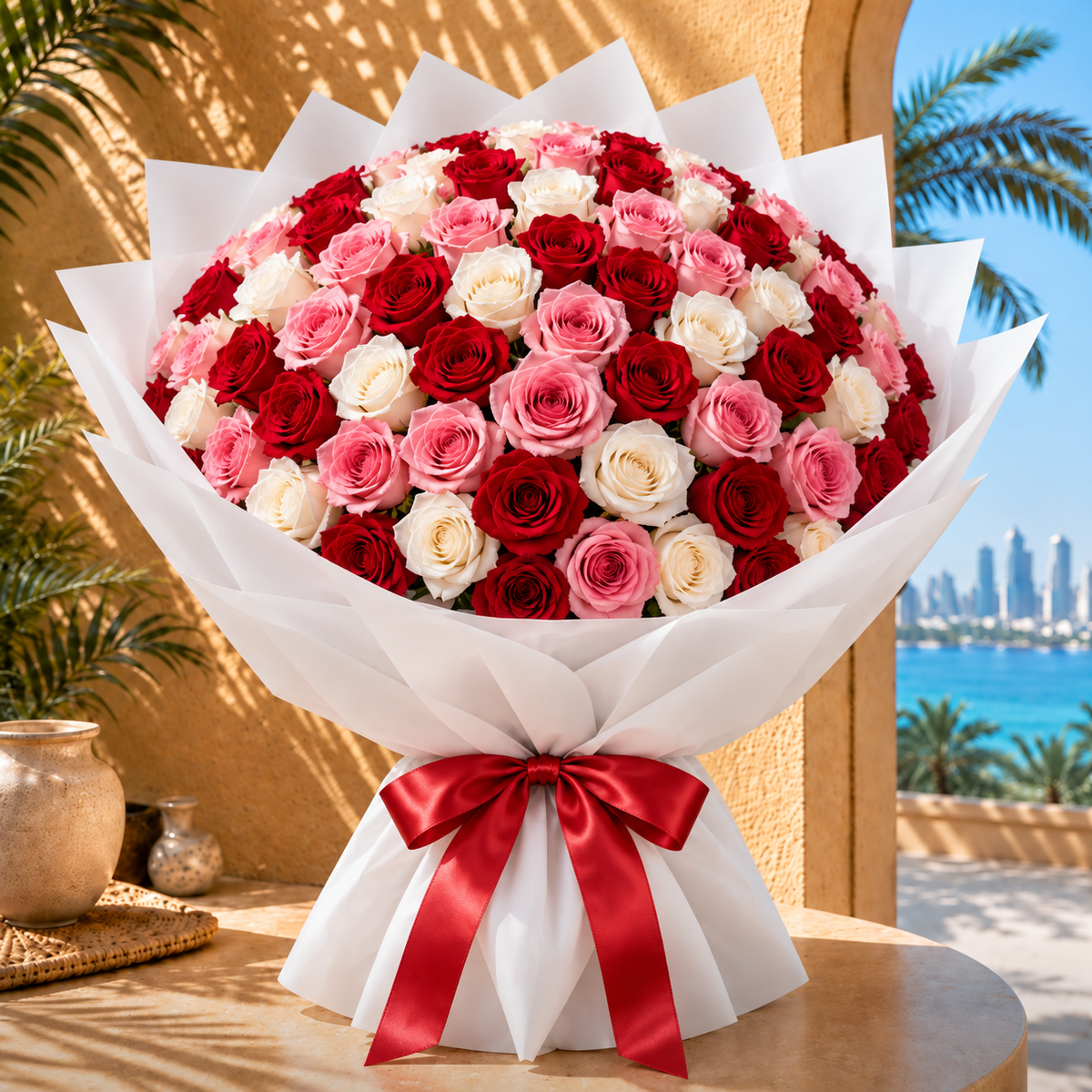 Luxury Red, Pink & White Rose Bouquet