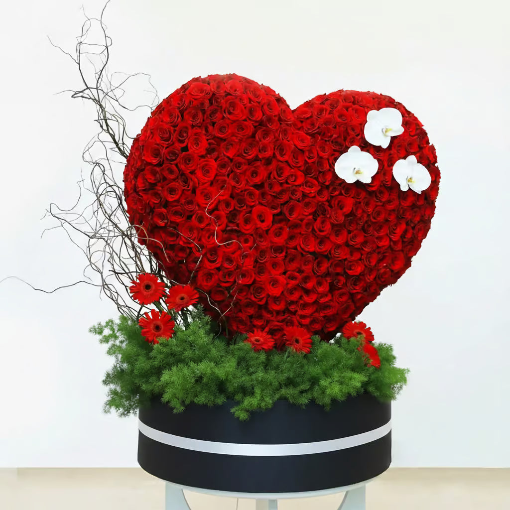 Romantic Rose Heart with Orchids