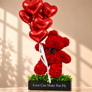 Flying Teddy Bear — Red Rose Teddy Bear with Heart Balloons – premium flowers same day delivery Dubai
