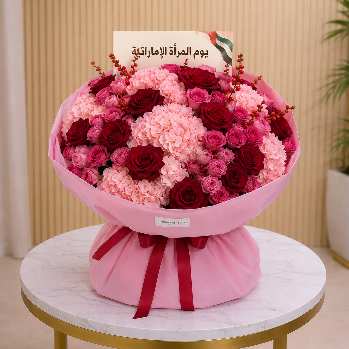 Ruby Hydrangea Rose Emirati Women's Day Bouquet same day delivery Dubai
