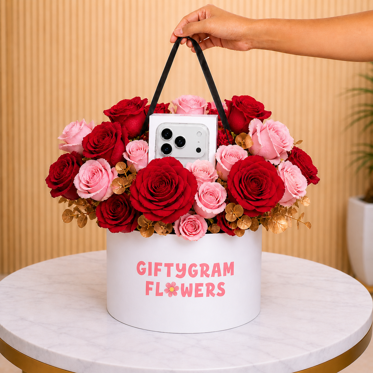 iPhone 17 Pro Max Sliver 5G (eSim Only) - International Version With Red & Pink Roses same day delivery Dubai