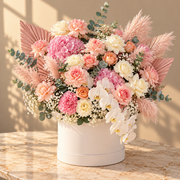 Caught in Love — Luxury Peach & Pink Flower Box – premium flowers same day delivery Dubai